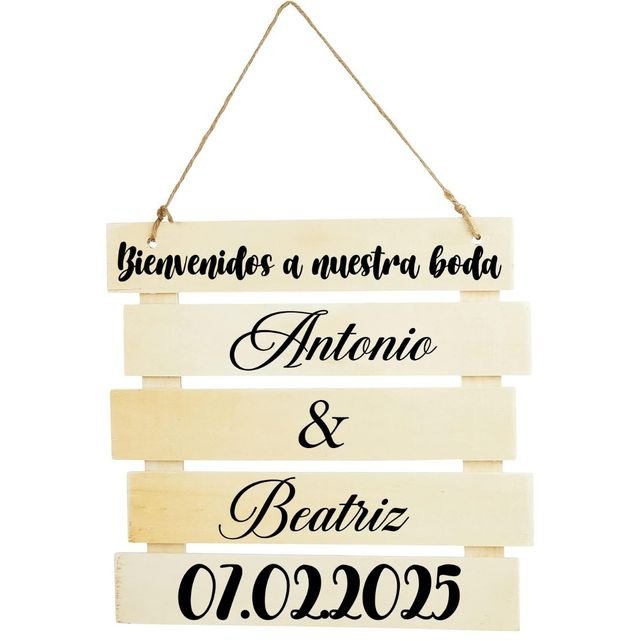 Cartel colgante de madera